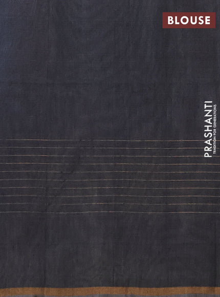 Kora silk cotton saree peacock blue and grey with allover zari stripe pattern and zari woven butta border