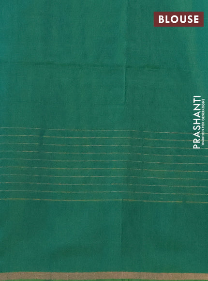 Kora silk cotton saree teal green and dual shade of green with allover zari stripe pattern and zari woven butta border