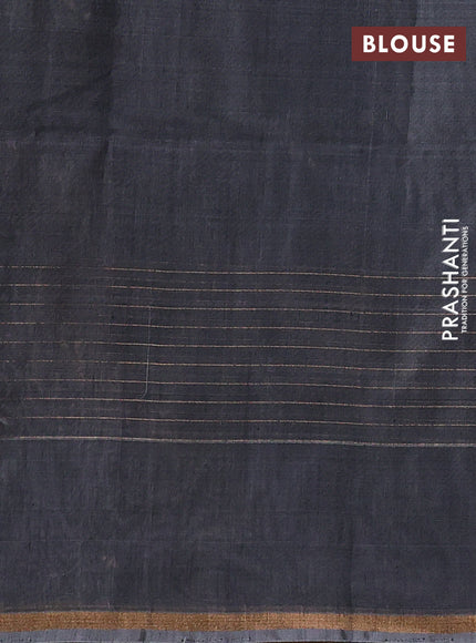 Kora silk cotton saree black and grey with allover zari stripe pattern and zari woven butta border
