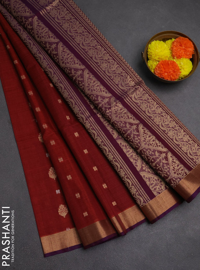 Kora silk cotton saree maroon and purple with allover zari woven buttas and zari woven border