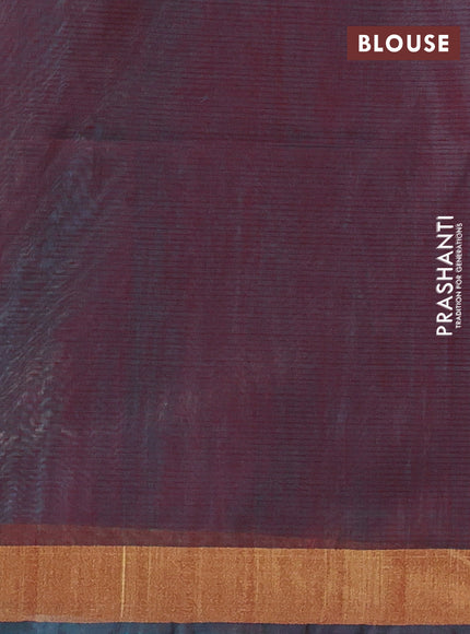 Kora silk cotton saree teal blue and maroon with zari woven buttas and zari woven border