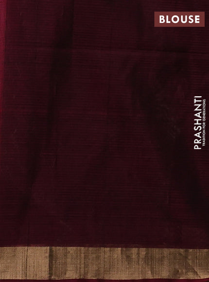 Kora silk cotton saree black and dark magenta pink with allover zari woven buttas and zari woven border