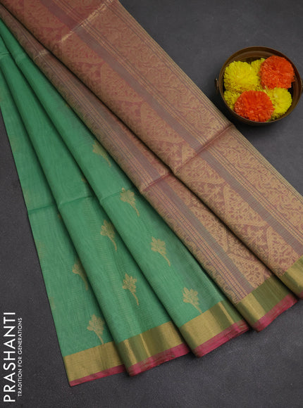 Kora silk cotton saree pastel green and dual shade of pinkish green with zari woven buttas and zari woven border