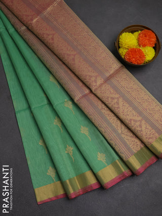 Kora silk cotton saree pastel green and dual shade of pinkish green with zari woven buttas and zari woven border
