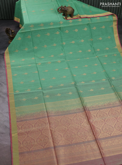 Kora silk cotton saree pastel green and dual shade of pinkish green with zari woven buttas and zari woven border