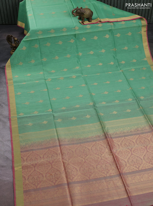 Kora silk cotton saree pastel green and dual shade of pinkish green with zari woven buttas and zari woven border