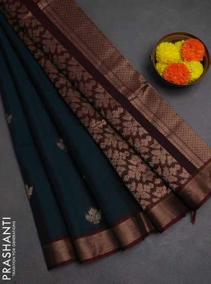 Kora silk cotton saree peacock green and deep maroon with zari woven buttas and zari woven border