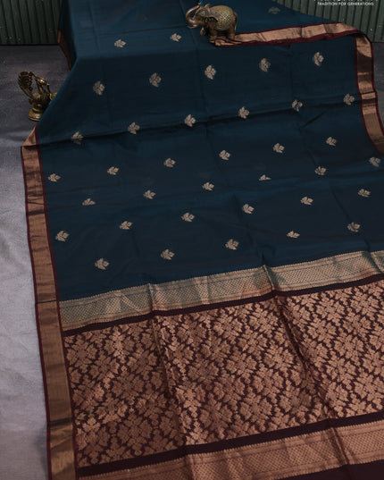 Kora silk cotton saree peacock green and deep maroon with zari woven buttas and zari woven border