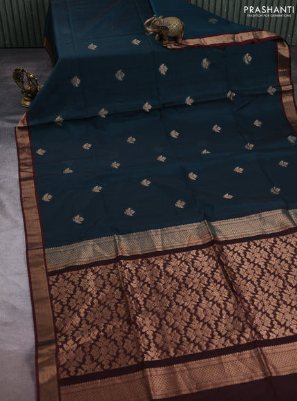 Kora silk cotton saree peacock green and deep maroon with zari woven buttas and zari woven border