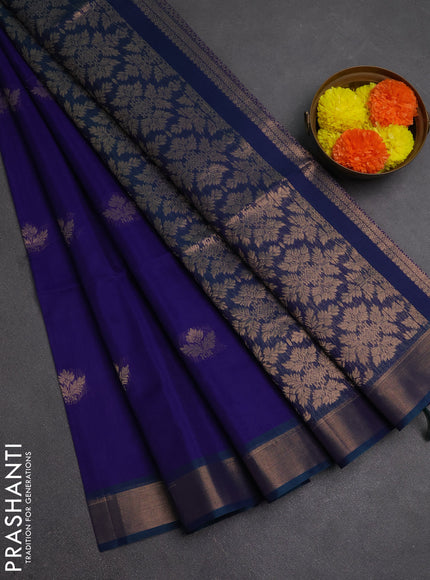 Kora silk cotton saree violet and dual shade of greenish violet with zari woven buttas and zari woven border