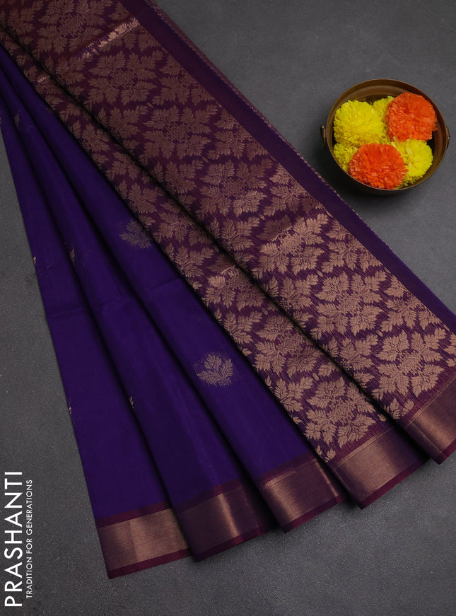 Kora silk cotton saree violet and dual shade of purple with zari woven buttas and zari woven border