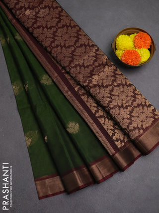 Kora silk cotton saree sap green and deep maroon with zari woven buttas and zari woven border