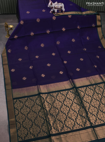 Kora silk cotton saree blue and peacock green with zari woven buttas and zari woven border