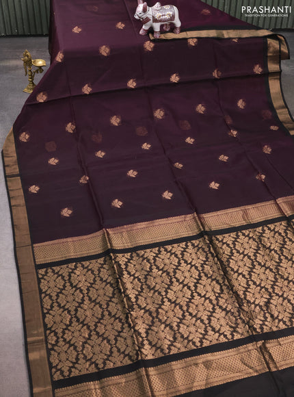Kora silk cotton saree deep purple and black with zari woven buttas and zari woven border