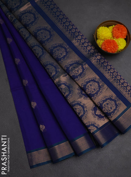 Kora silk cotton saree blue and dual shade of bluish green with zari woven buttas and zari woven border