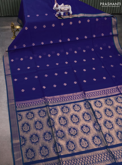 Kora silk cotton saree blue and dual shade of bluish green with zari woven buttas and zari woven border