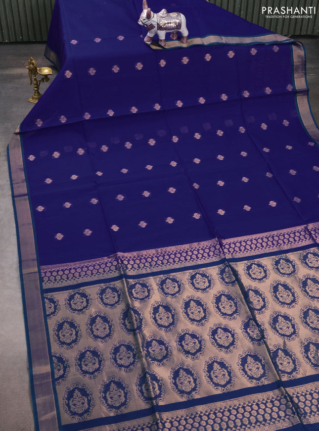 Kora silk cotton saree blue and dual shade of bluish green with zari woven buttas and zari woven border