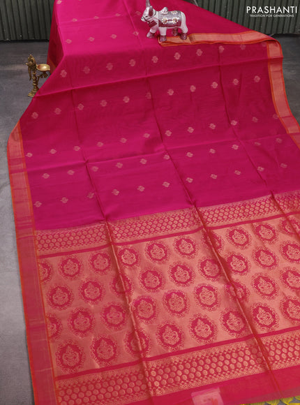 Kora silk cotton saree magenta pink and pink with zari woven buttas and zari woven border