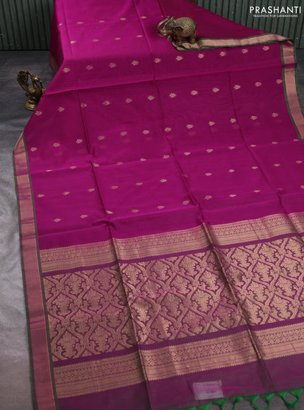 Kora silk cotton saree purple and dual shade of greenish purple with zari woven buttas and zari woven border