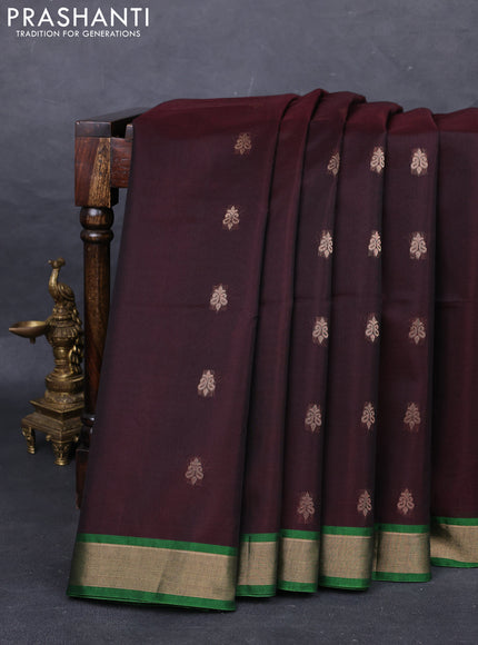 Kora silk cotton saree deep maroon and green with zari woven buttas and zari woven border