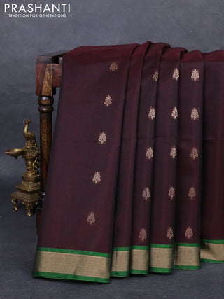 Kora silk cotton saree deep maroon and green with zari woven buttas and zari woven border