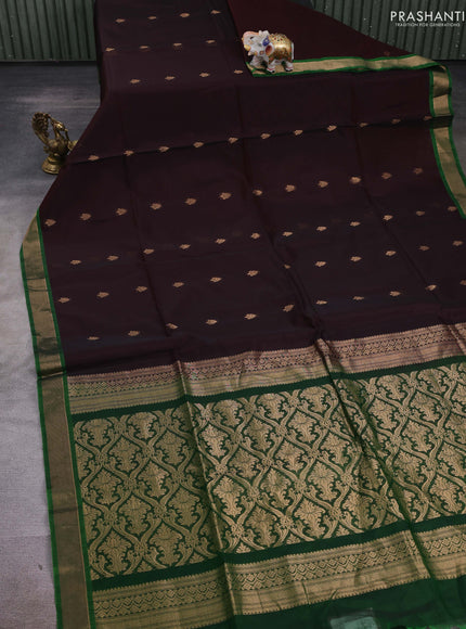 Kora silk cotton saree deep maroon and green with zari woven buttas and zari woven border
