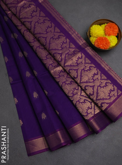 Kora silk cotton saree violet and purple with zari woven buttas and zari woven border