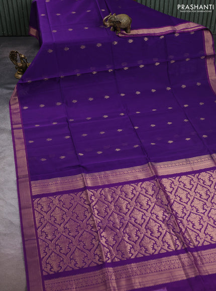 Kora silk cotton saree violet and purple with zari woven buttas and zari woven border