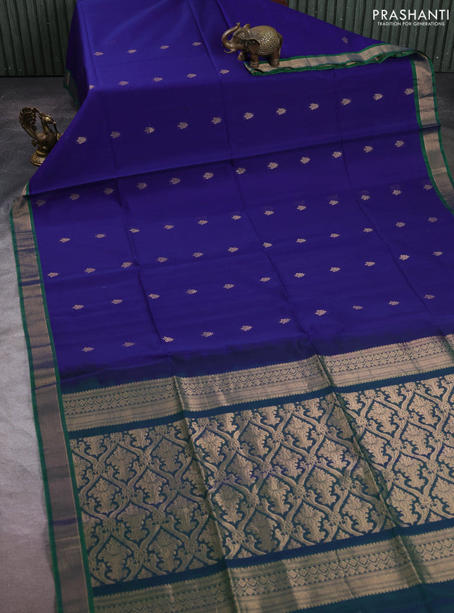 Kora silk cotton saree blue and dual shade of bluish green with zari woven buttas and zari woven border