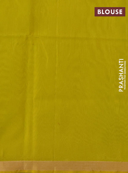 Kora silk cotton saree fluorescent green and yellow with zari woven buttas and zari woven border