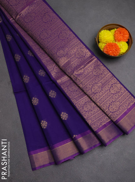 Kora silk cotton saree violet and purple with zari woven buttas and zari woven border