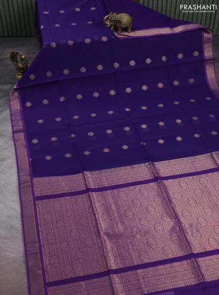 Kora silk cotton saree violet and purple with zari woven buttas and zari woven border