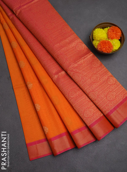 Kora silk cotton saree orange and dual shade of orange with zari woven buttas and zari woven border