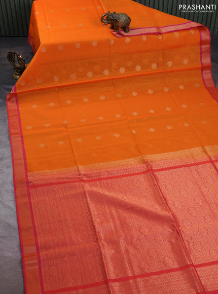 Kora silk cotton saree orange and dual shade of orange with zari woven buttas and zari woven border