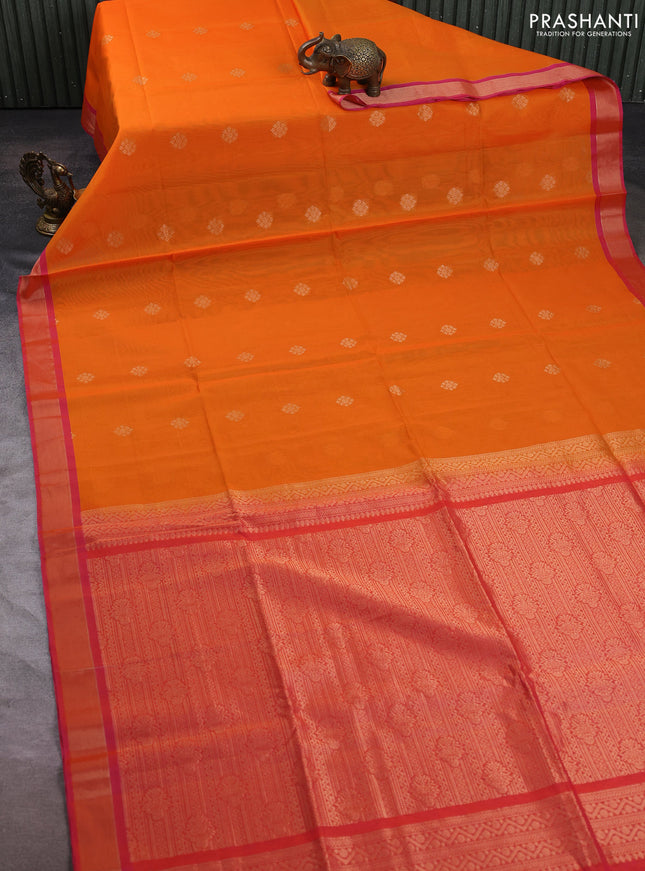 Kora silk cotton saree orange and dual shade of orange with zari woven buttas and zari woven border