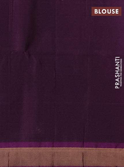 Kora silk cotton saree dark sap green and purple with zari woven buttas and zari woven border