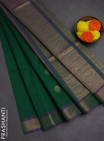 Kora silk cotton saree green and dual shade of greenish purple with zari woven buttas and zari woven border