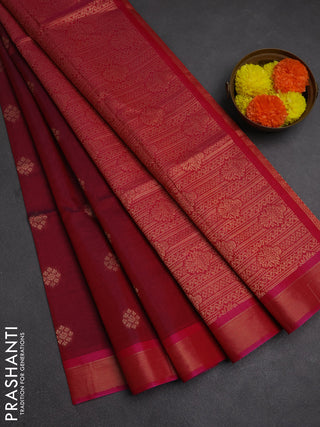 Kora silk cotton saree maroon and pink with zari woven buttas and zari woven border