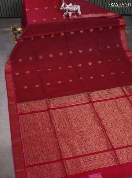 Kora silk cotton saree maroon and pink with zari woven buttas and zari woven border