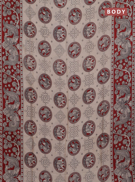 Kalamkari semi silk saree beige and maroon with allover butta prints and printed border