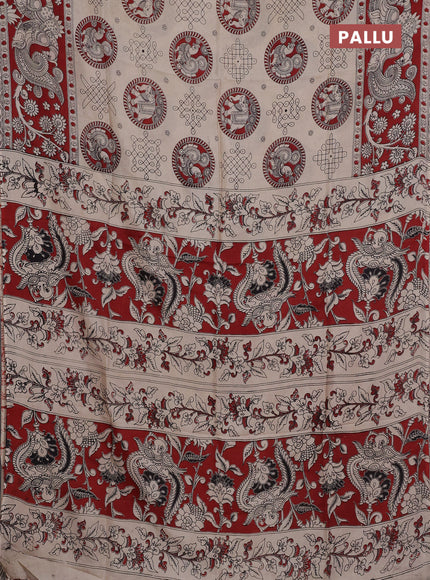 Kalamkari semi silk saree beige and maroon with allover butta prints and printed border