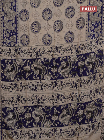Kalamkari semi silk saree beige and blue with allover butta prints and printed border