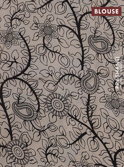 Kalamkari semi silk saree beige and blue with allover butta prints and printed border