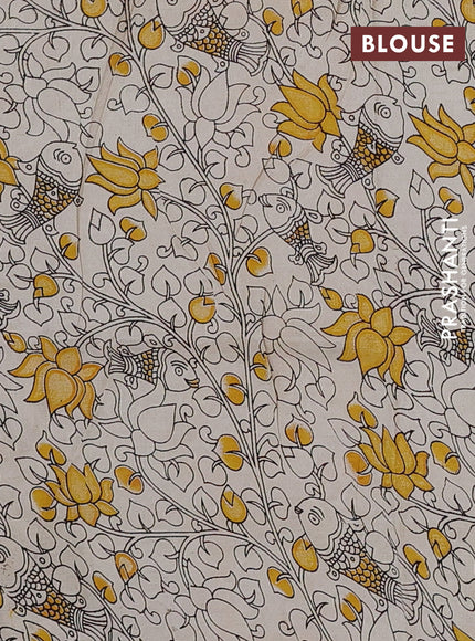 Kalamkari semi silk saree mustard yellow and beige with allover prints and printed border