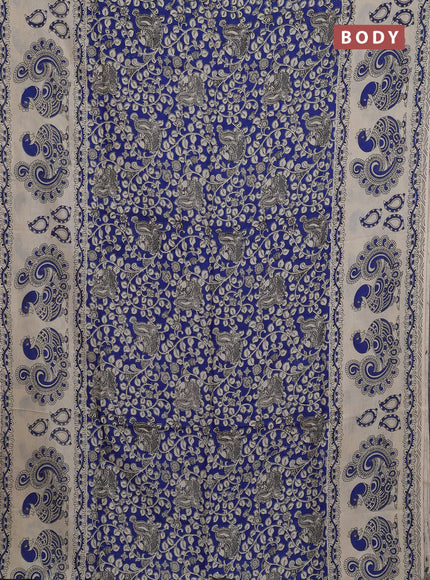 Kalamkari semi silk saree blue and beige with allover prints and printed border