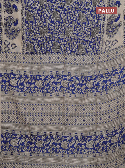 Kalamkari semi silk saree blue and beige with allover prints and printed border