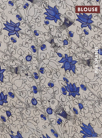 Kalamkari semi silk saree blue and beige with allover prints and printed border