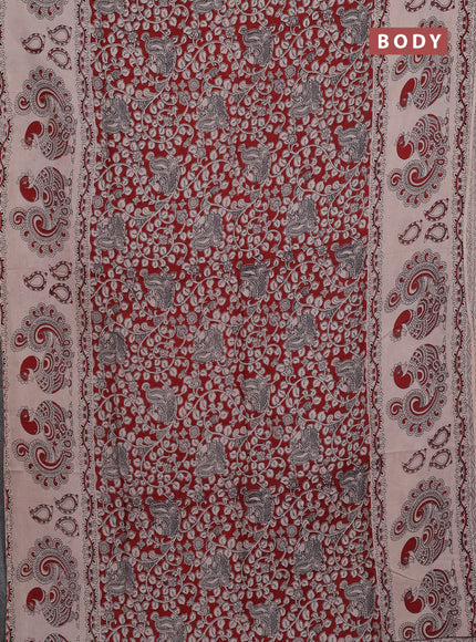 Kalamkari semi silk saree maroon and beige with allover prints and printed border