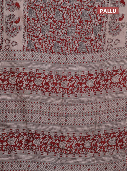 Kalamkari semi silk saree maroon and beige with allover prints and printed border