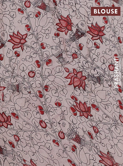 Kalamkari semi silk saree maroon and beige with allover prints and printed border
